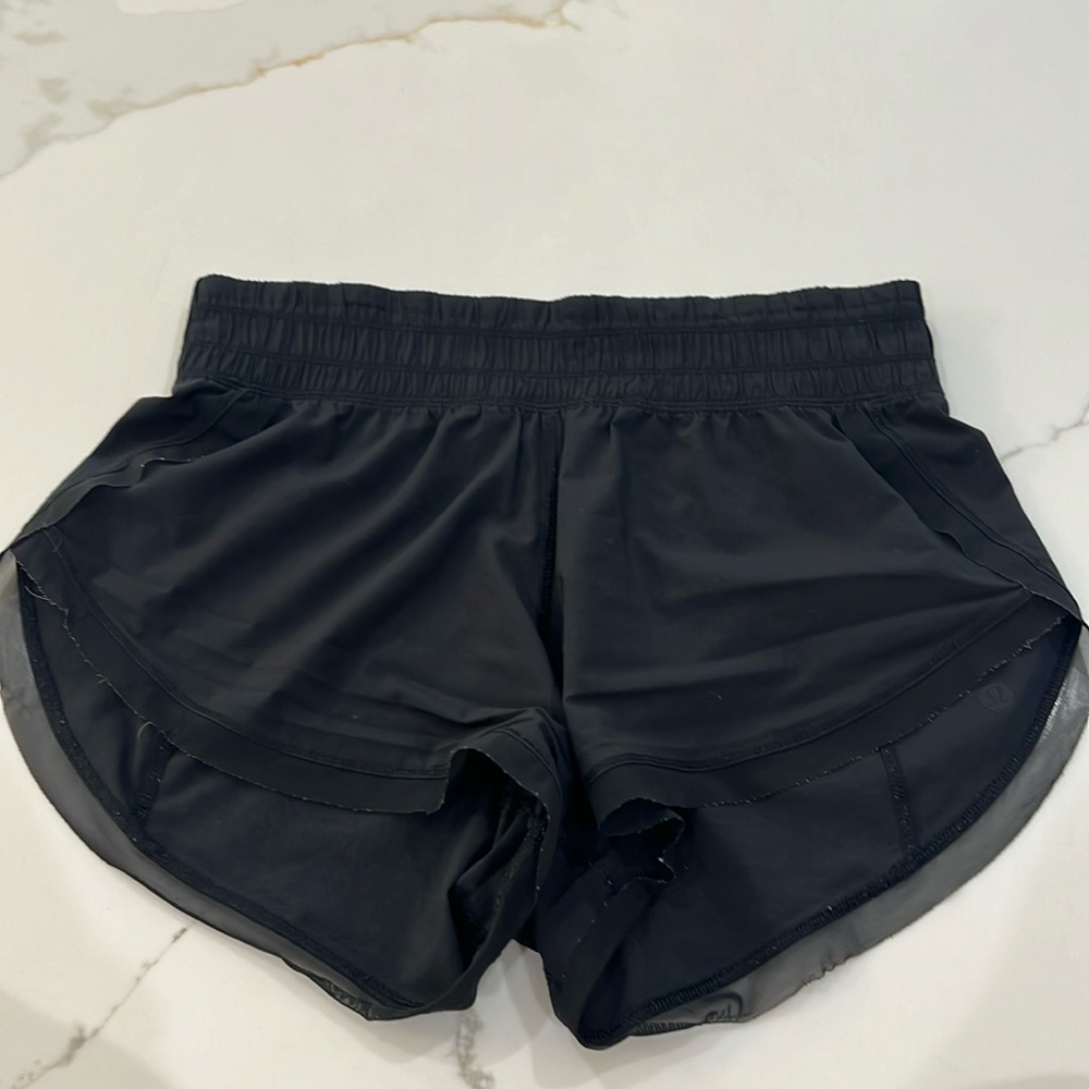 lulu lemon black shorts with mesh on bottom